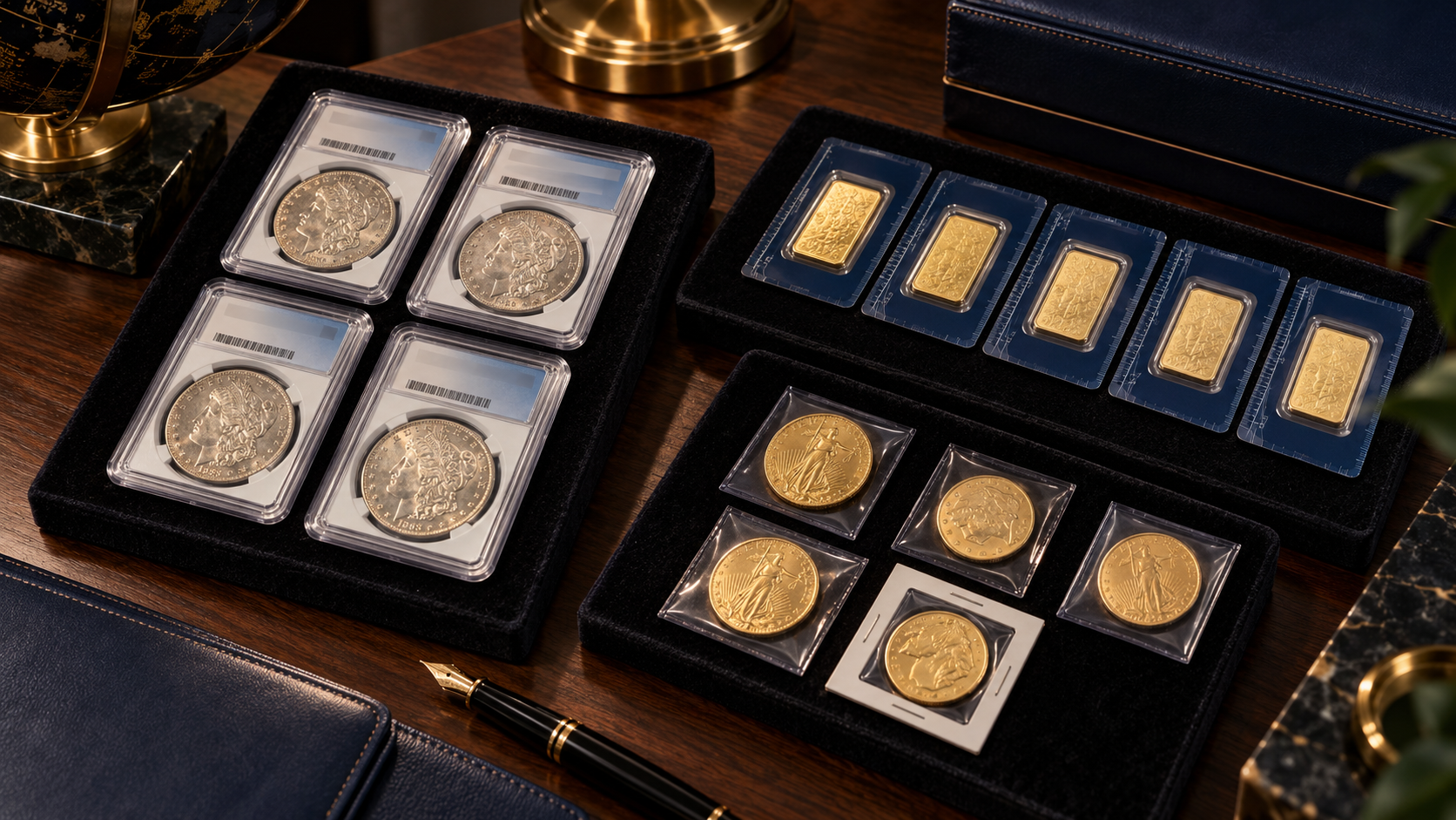 Certified historic gold coins and investment-grade gold bars